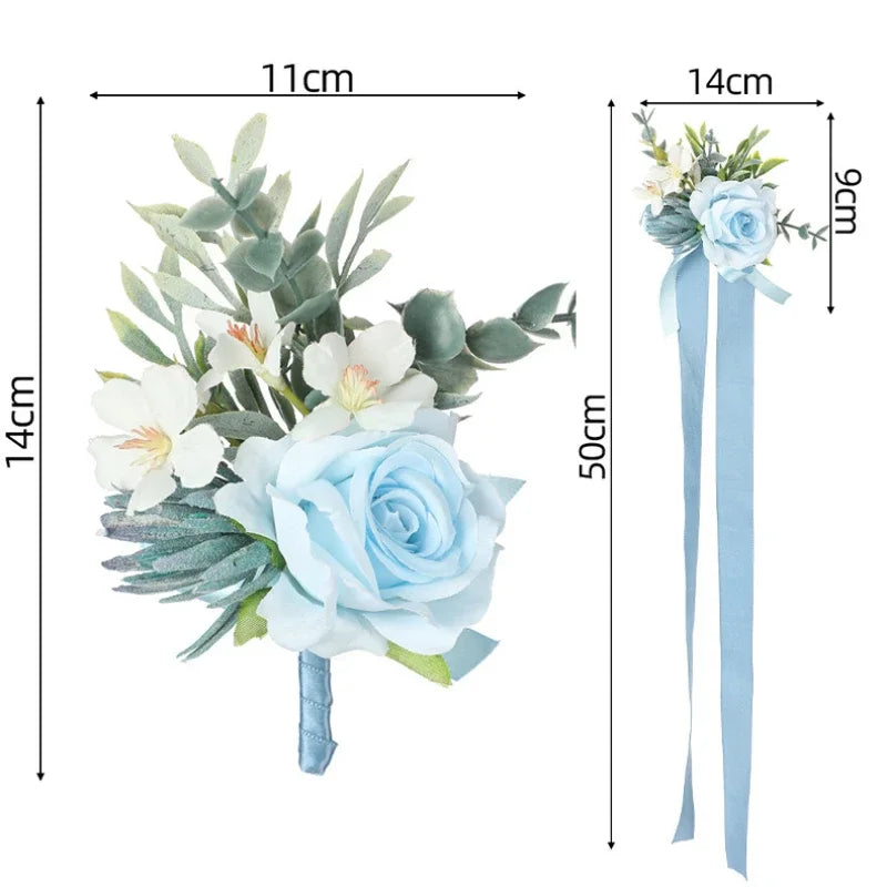 Blue Lotus Rose Corsage & Boutonniere Set