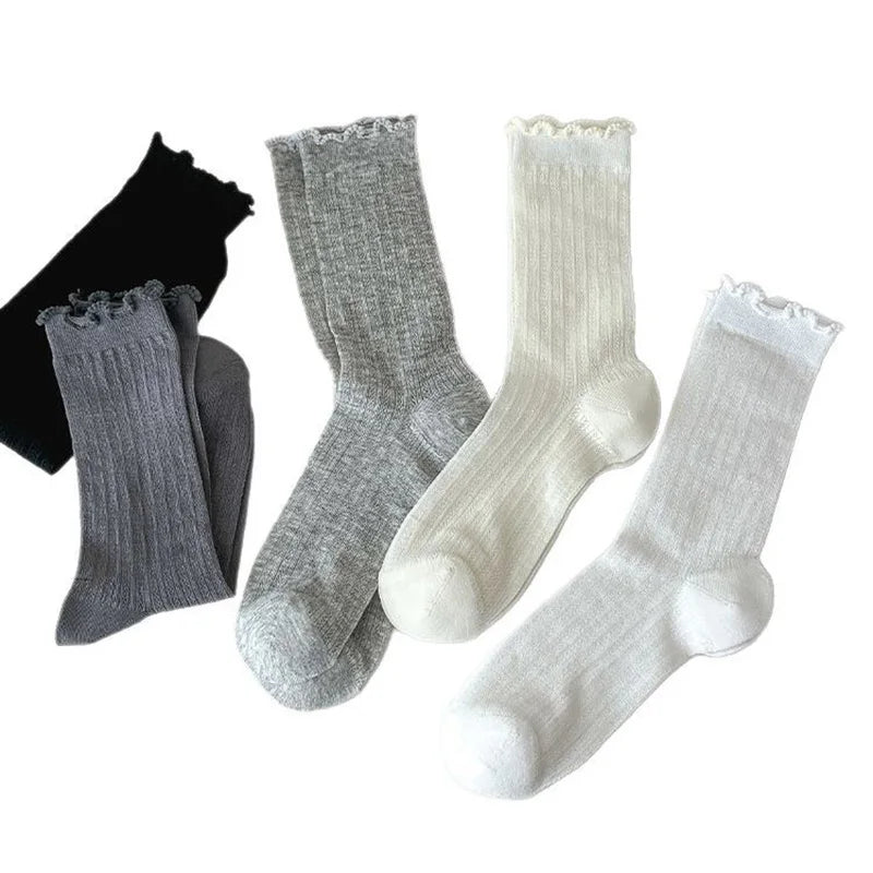 🧦 Women’s Summer Hollow Mesh Tube Socks – “Ear Fungus” Edge Pile Socks