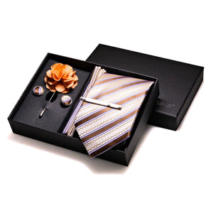 Orange Plaid Silk Wedding Tie Set – Luxury Gift Box Edition