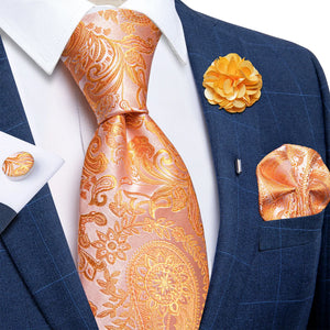 Luxury Yellow Solid Silk Tie Set for Men