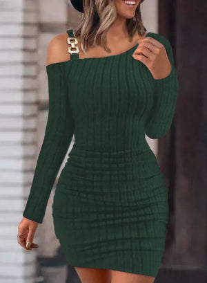 Sexy Chain Off-Shoulder Mini Dress – Autumn & Winter Chic