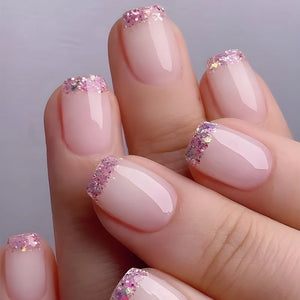 🤍 24pcs Nude White French Press-On Nails – Short Square, Simple & Stylish