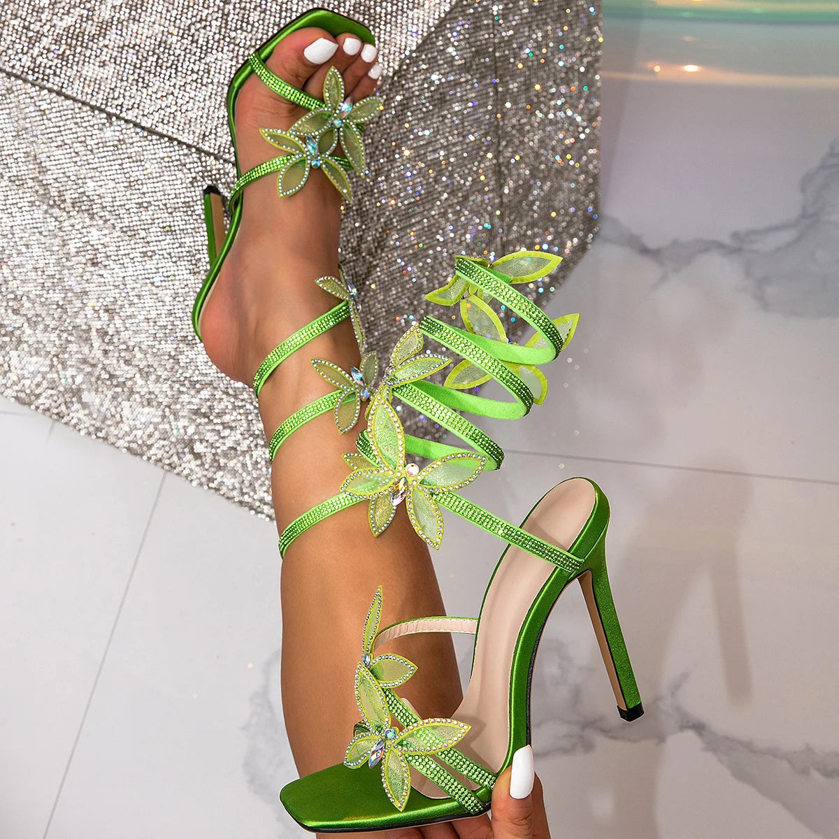 Eilyken Crystal Butterfly-Knot Ankle Strap Sandals ✨🦋