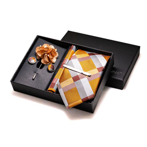 Orange Plaid Silk Wedding Tie Set – Luxury Gift Box Edition