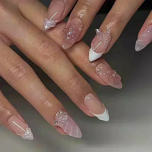 πΈ 24pcs Pink Almond Press-On Nails β Sweet Summer Floral with Pearls