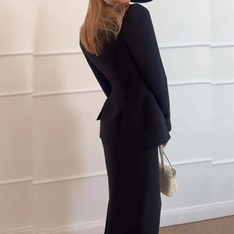 ✨ 2024 Elegant Women’s 2-Piece Blazer & Long Skirt Suit – Chic Work Outfit