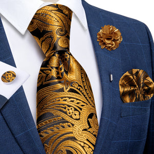 Luxury Yellow Solid Silk Tie Set for Men