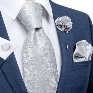 Blue Silver Paisley Neck Tie Set for Men