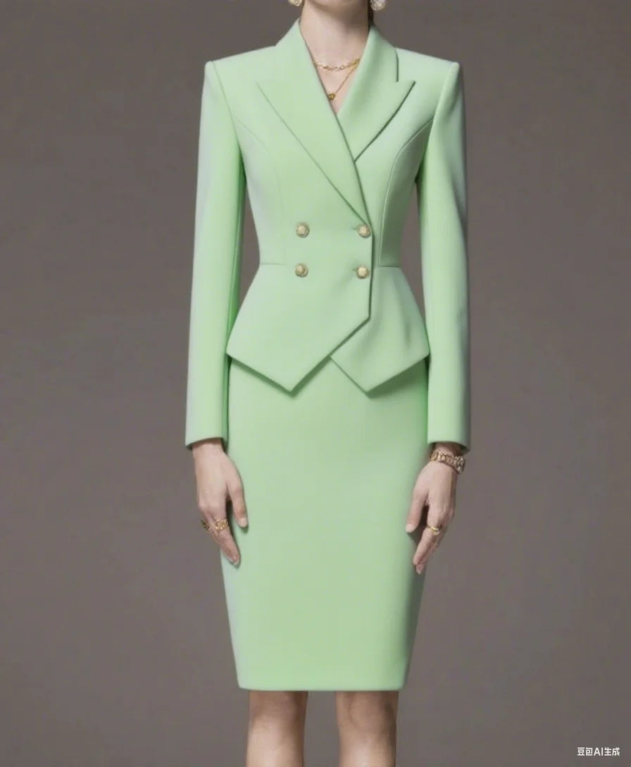 Business Summer Womenβs Suit β 2-Piece Jacket & Skirt Set with Peak Lapel
