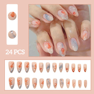๐ผ 24pcs White Flower Press-On Nails โ INS Yellow & Pink Blush Tones