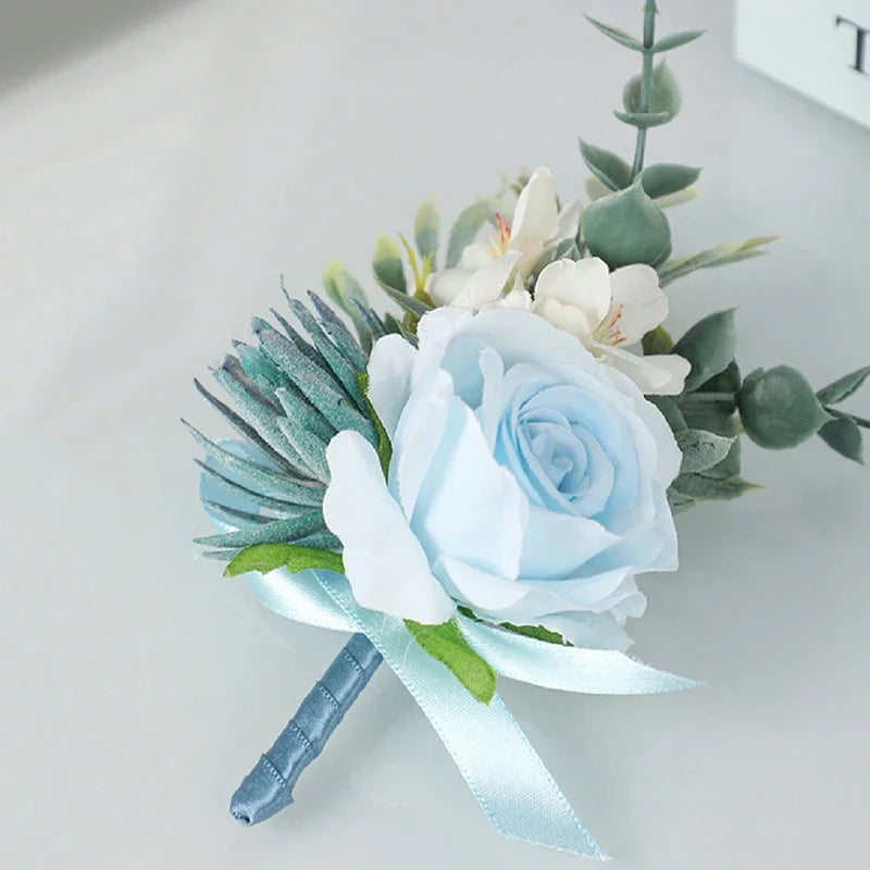 Blue Lotus Rose Corsage & Boutonniere Set