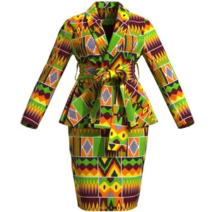 🌺 African Women Top & Skirt Set – Long Sleeve Ankara Print Suit (WY10871)