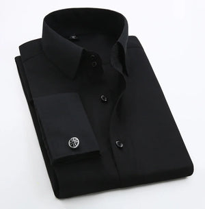 Men’s French Cuff Dress Shirt – Long Sleeve Slim Fit Tuxedo Shirt with Cufflinks