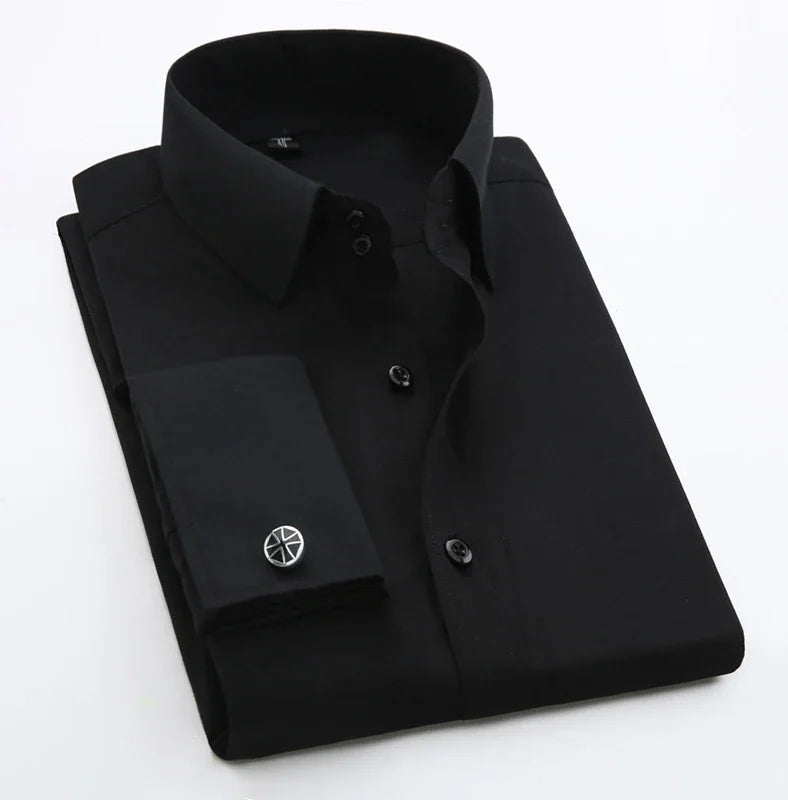 Menβs French Cuff Dress Shirt β Long Sleeve Slim Fit Tuxedo Shirt with Cufflinks