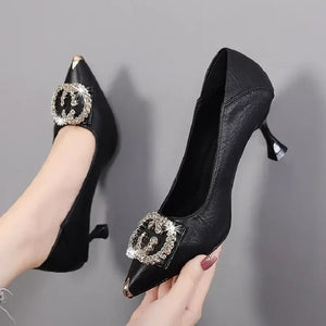 Step into Elegance with Our High-Quality Black Pointed Toe Heels