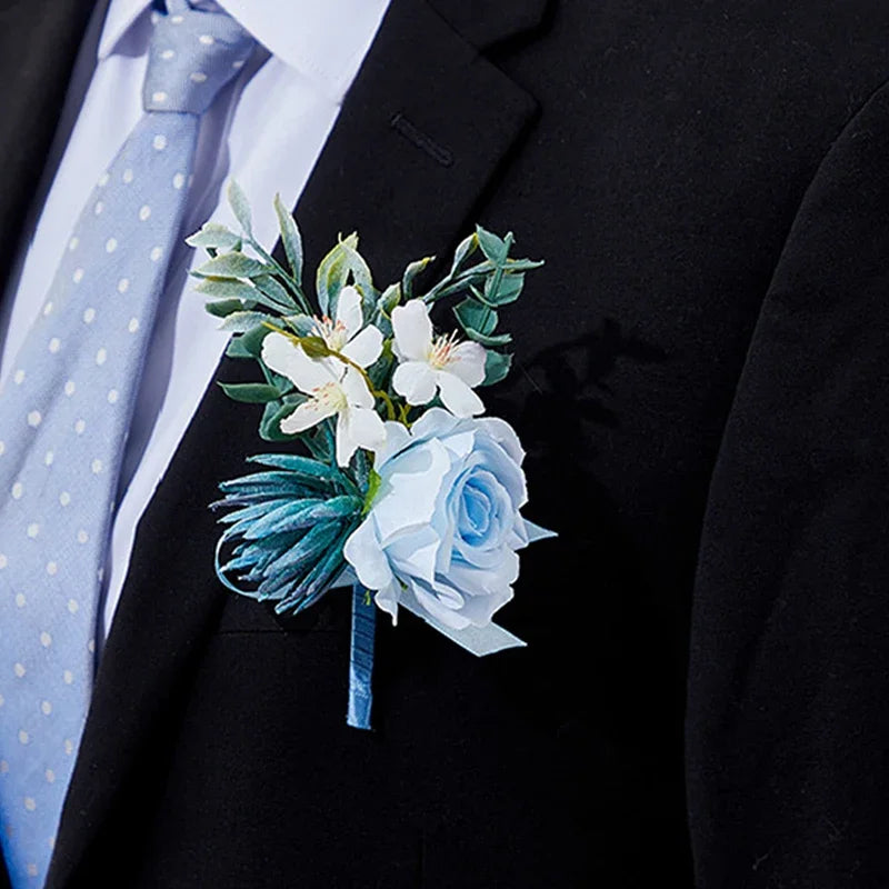 Blue Lotus Rose Corsage & Boutonniere Set