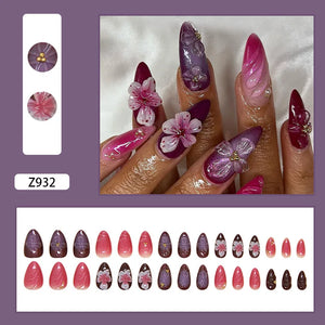 ๐ผ 24pcs White Flower Press-On Nails โ INS Yellow & Pink Blush Tones