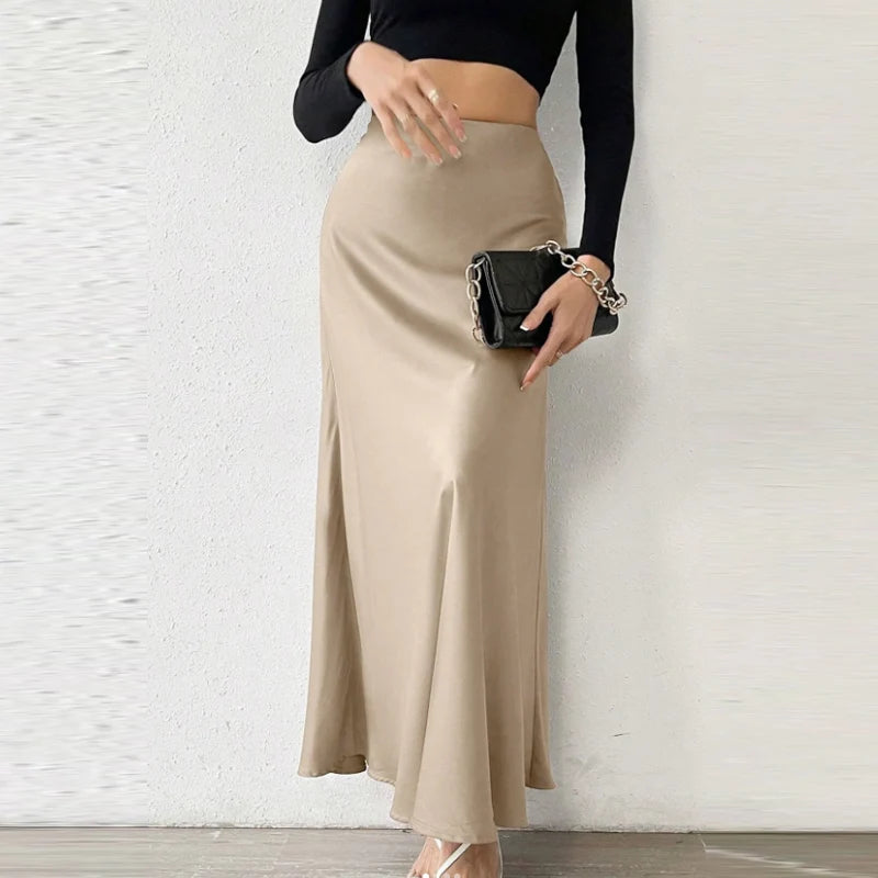 🌿 TRAF Women’s Satin High-Waist Long Skirt