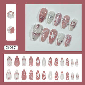 ๐ผ 24pcs White Flower Press-On Nails โ INS Yellow & Pink Blush Tones