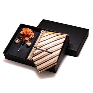 Orange Plaid Silk Wedding Tie Set – Luxury Gift Box Edition