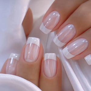 🤍 24pcs Nude White French Press-On Nails – Short Square, Simple & Stylish