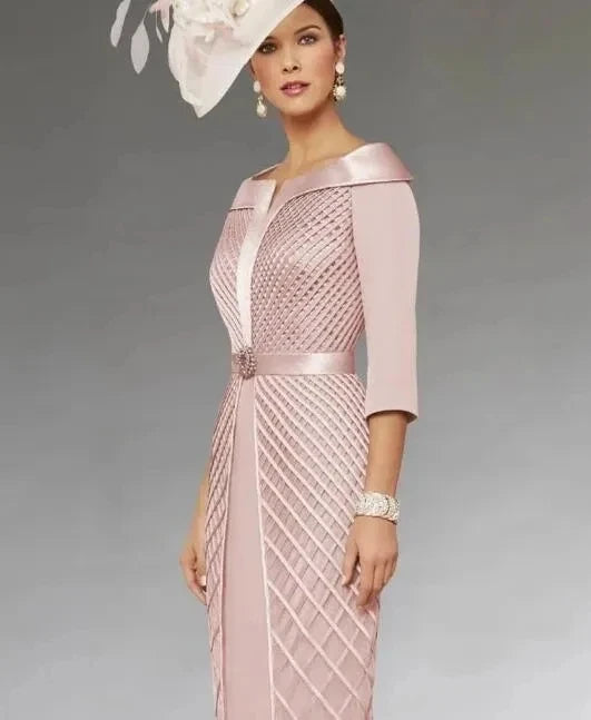 Mother of the Bride Sheath Dress β Knee-Length with 3/4 Sleeves & Pearl Details