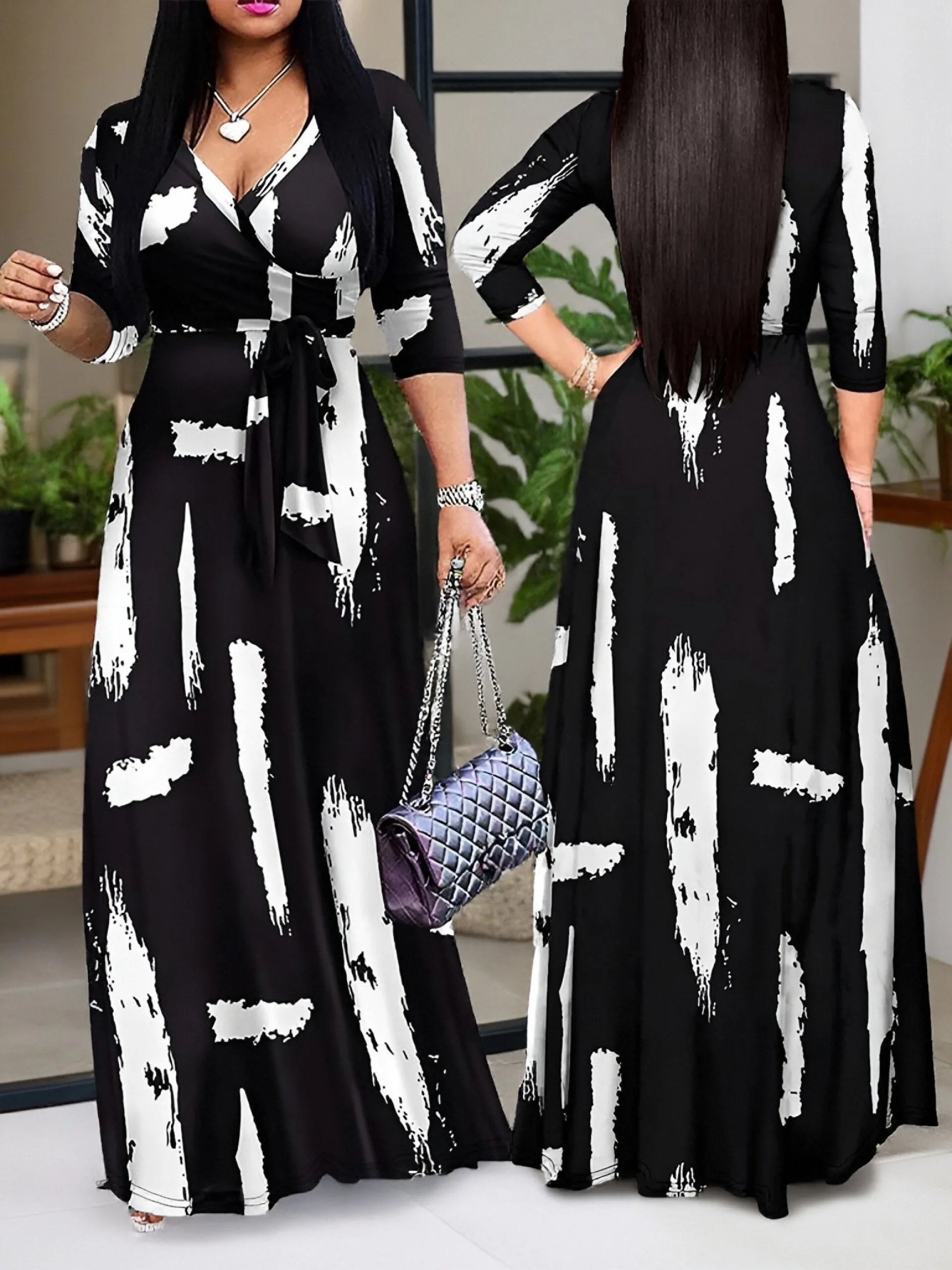 Chic Brush Print Maxi Dress