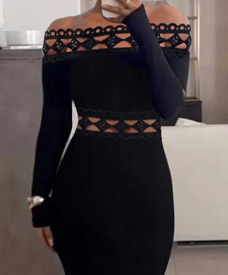 Discover Your New Favorite: The Y2k Sexy Off-Shoulder Lace Patch Midi Dress