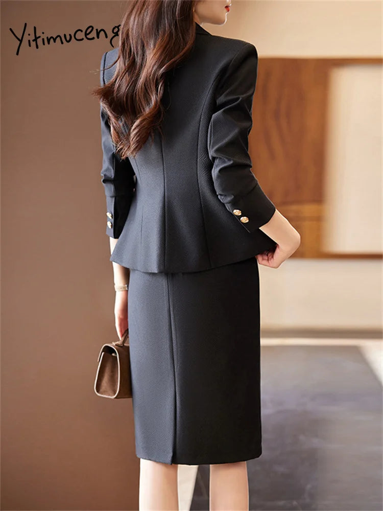 Solid Suits Set for Women – Fashion Office Chic Blazer & Sleeveless Dress Set