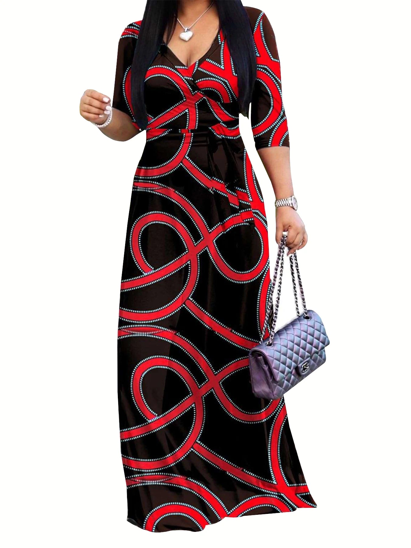 Chic Brush Print Maxi Dress
