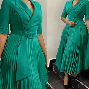 Elegant Pleated Office Dress