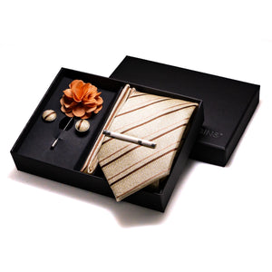 Orange Plaid Silk Wedding Tie Set – Luxury Gift Box Edition