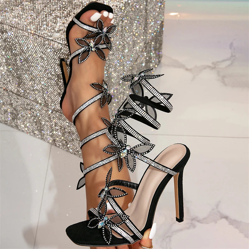Eilyken Crystal Butterfly-Knot Ankle Strap Sandals ✨🦋