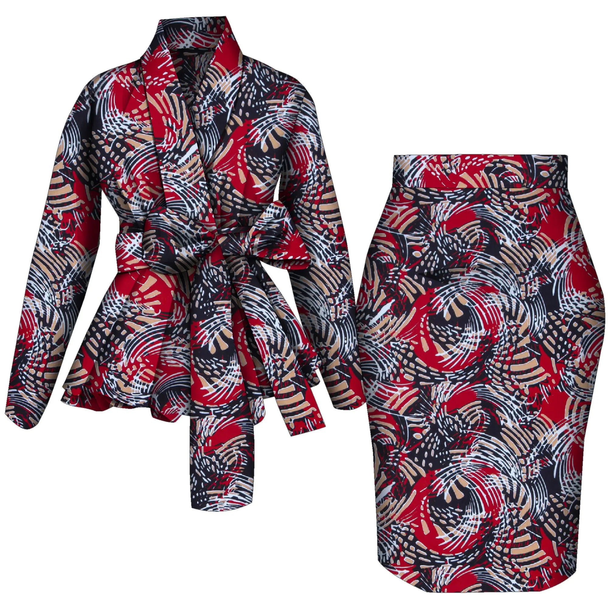 🌺 African Women Top & Skirt Set – Long Sleeve Ankara Print Suit (WY10871)