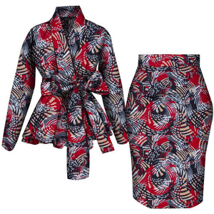 🌺 African Women Top & Skirt Set – Long Sleeve Ankara Print Suit (WY10871)