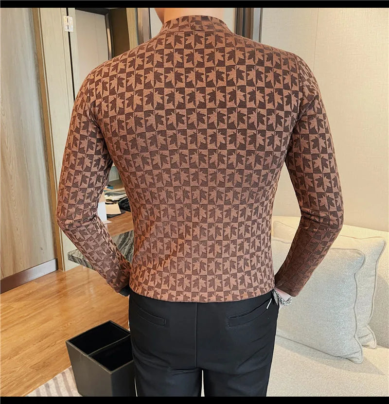 Printed Semi Turtleneck Elastic T-shirt β Menβs Autumn Long-Sleeve Slim Fit Tee
