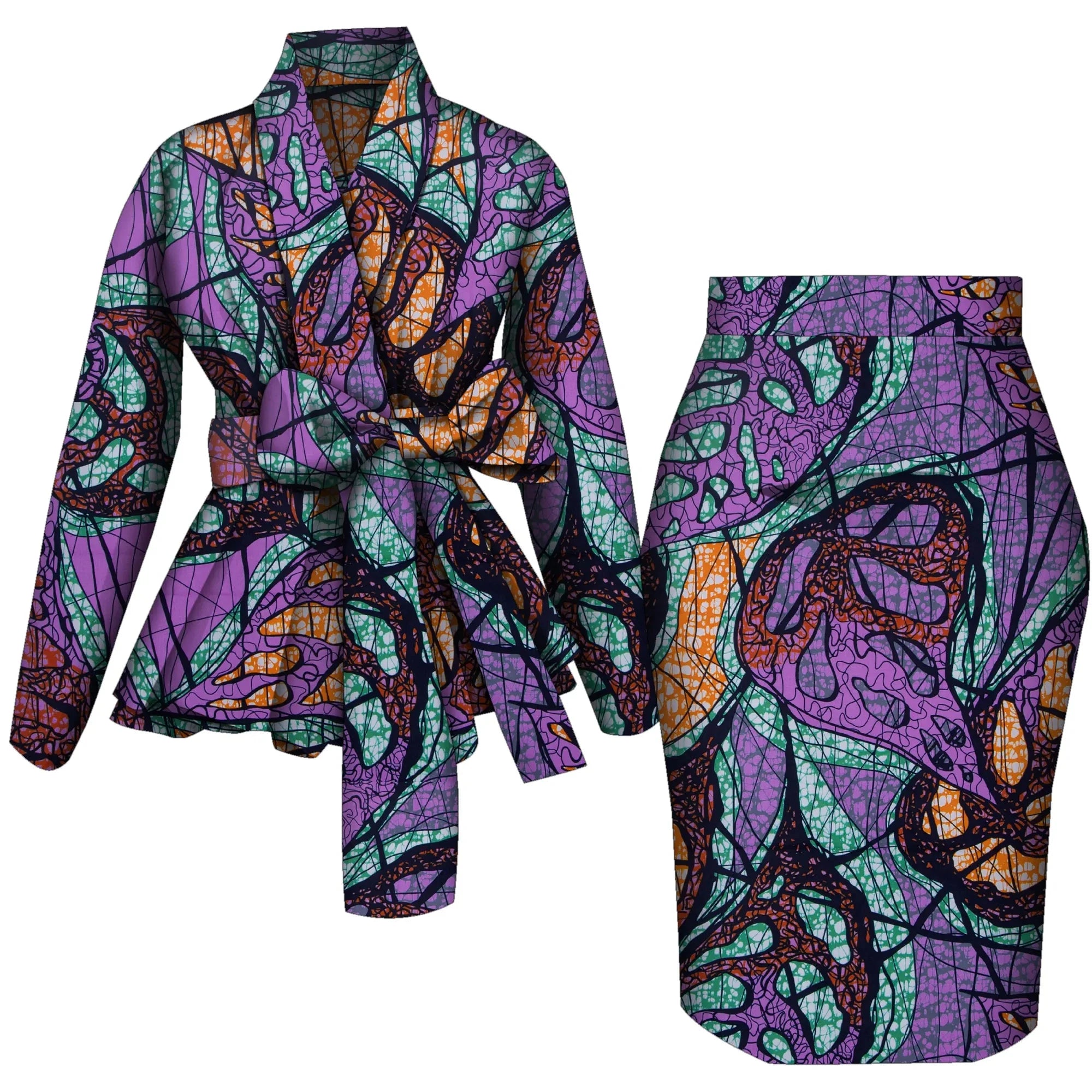 🌺 African Women Top & Skirt Set – Long Sleeve Ankara Print Suit (WY10871)