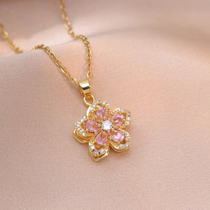πΈ Light Luxury Zircon Rotatable Flower Pendant Necklace