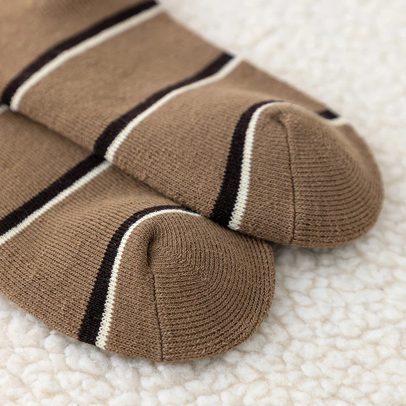 𧦠5-Pack Boysβ Alphabet Striped Mid-Calf Socks