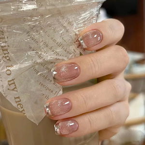 🤍 24pcs Nude White French Press-On Nails – Short Square, Simple & Stylish