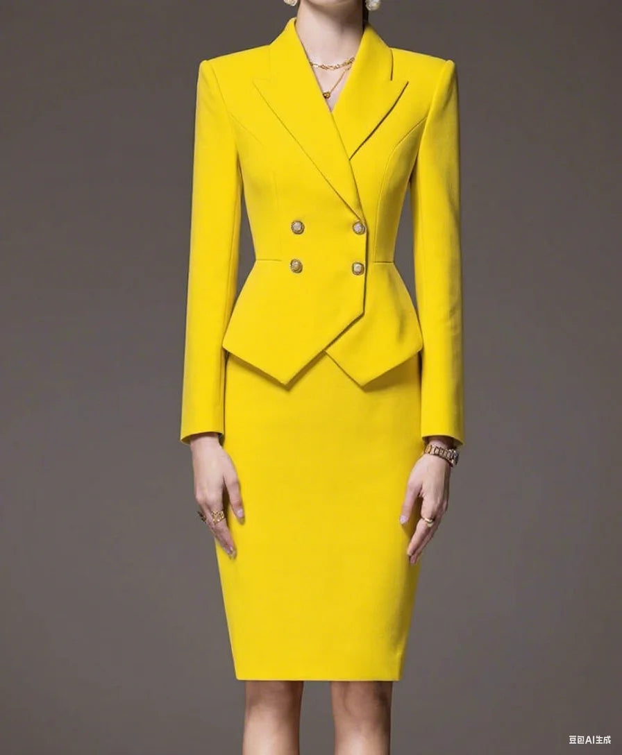 Business Summer Womenβs Suit β 2-Piece Jacket & Skirt Set with Peak Lapel