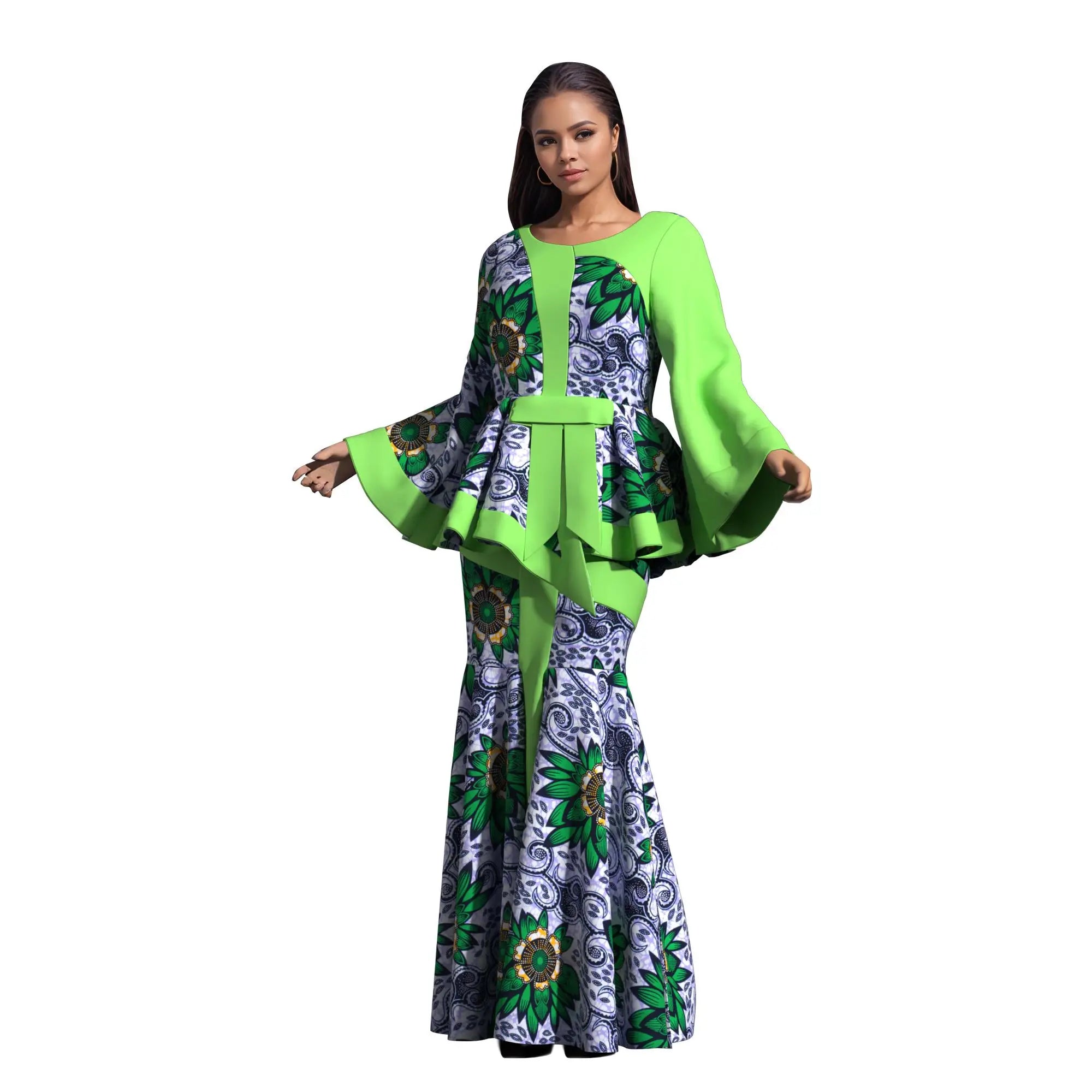 Women’s African Wax Print Two‑Piece Outfit — 2025 Bazin Riche Set (WY3792)