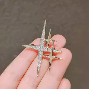 Exquisite Rhinestone Cross Star Shape Brooch – Shiny Metal Lapel Pin for Women & Men