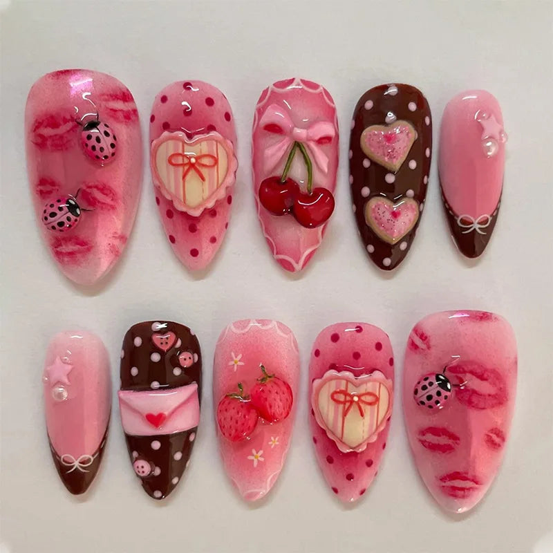 π 24PCS Summer Colorful Press-On Nails β Almond Shape with 3D Flowers & Beach Art