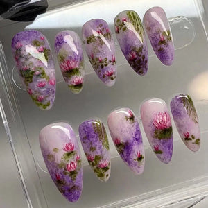 🌿 24pcs Flora Almond Press-On Nails – Mori Girl Ballet-Inspired Beauty