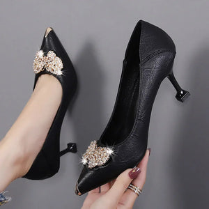 Step into Elegance with Our High-Quality Black Pointed Toe Heels