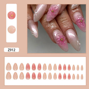 ๐ผ 24pcs White Flower Press-On Nails โ INS Yellow & Pink Blush Tones