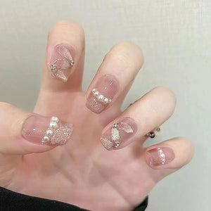 🤍 24pcs Nude White French Press-On Nails – Short Square, Simple & Stylish