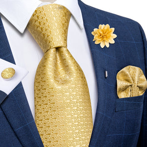 Luxury Yellow Solid Silk Tie Set for Men