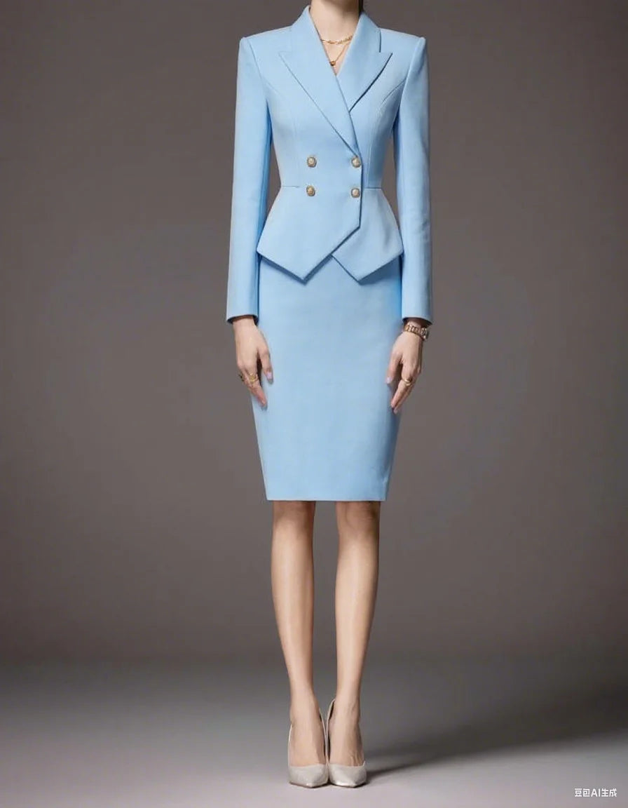 Business Summer Womenβs Suit β 2-Piece Jacket & Skirt Set with Peak Lapel